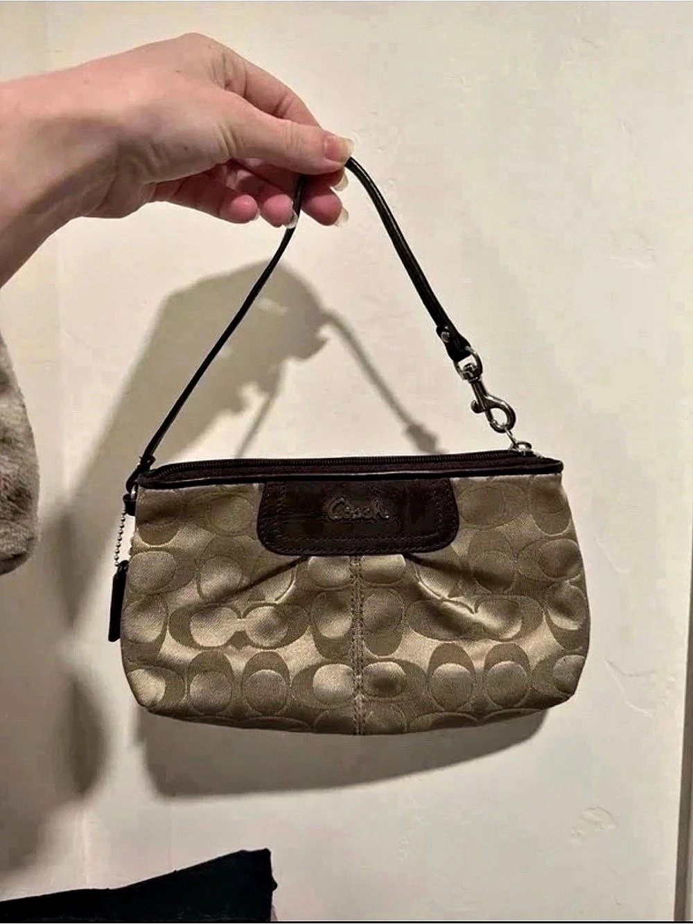 Coach Signature Jacquard Zip Wristlet Brown & Beige